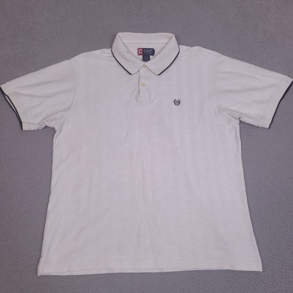 Chaps Polo Shirt Mens XL White Herringbone Short Sleeve Collared Cotton